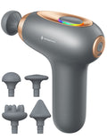 Massage Gun, Deep Tissue Percussion Muscle Massager Handheld Cordless Back Massager with 5 Speeds and 4 Heads(Gray) wm