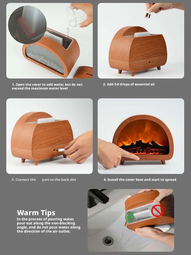Fireplace Aurora Flame Ultrasonic Essential Oil Diffuser & Cool Mist Humidifier – LED Night Light, Auto Shut-Off & Whisper Quiet for Home & Office With Remote And Heavy Duty Power Adapter