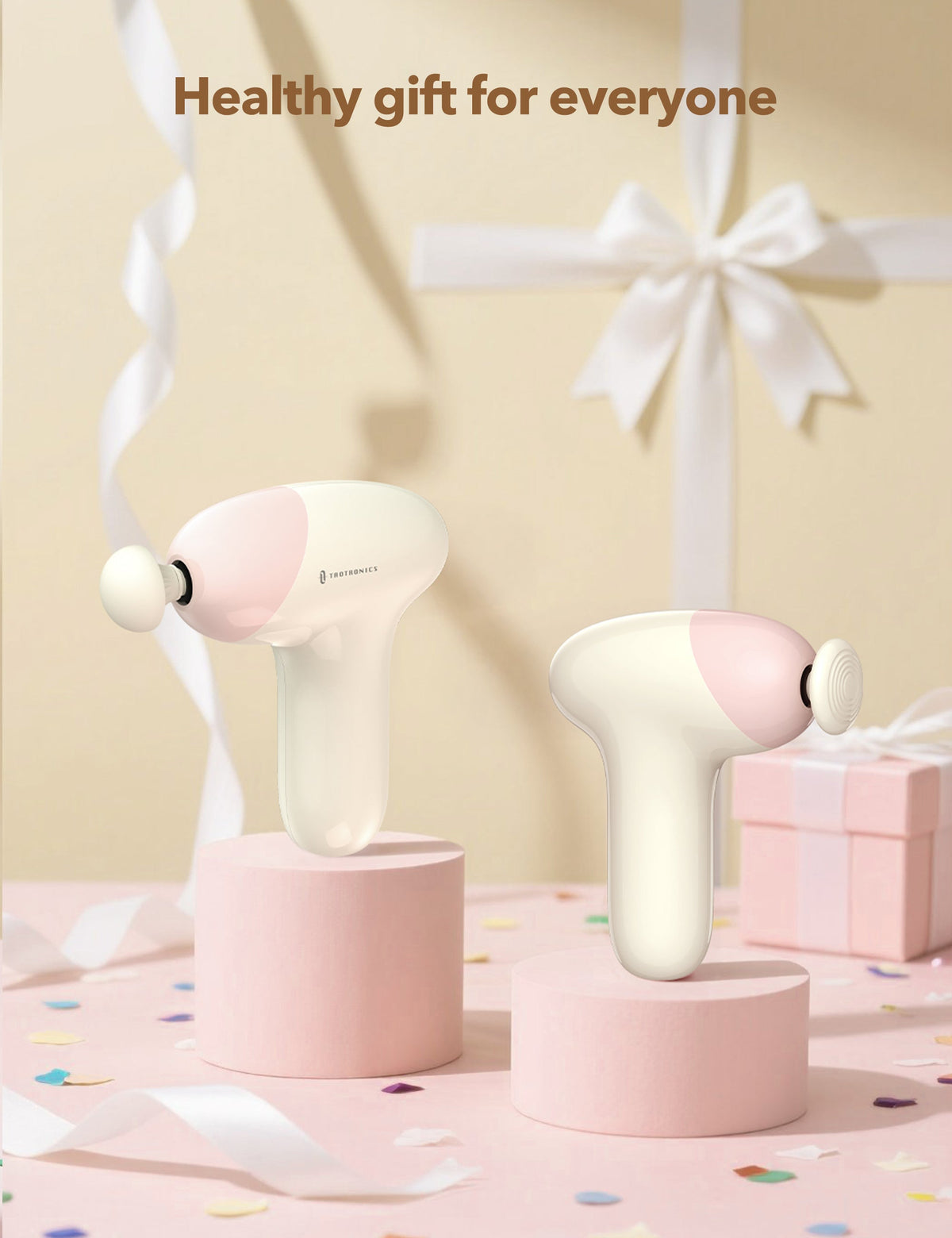 Massage Gun, Deep Tissue Percussion Muscle Massager Handheld Cordless Back Massager with 5 Speeds and 4 Heads(Pink) wm