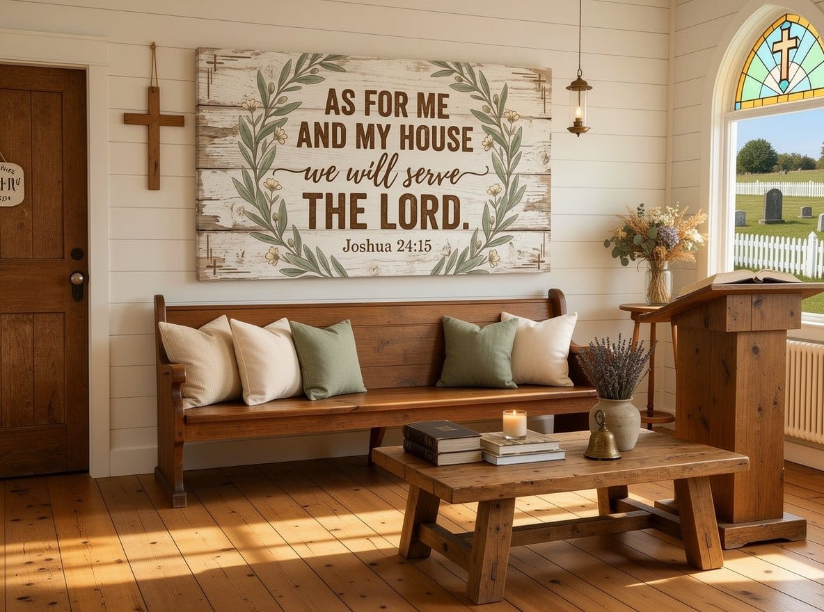 As For Me and My House We Will Serve the Lord Wall Art – Joshua 24:15 Rustic Farmhouse Christian Canvas Decor for Living Room