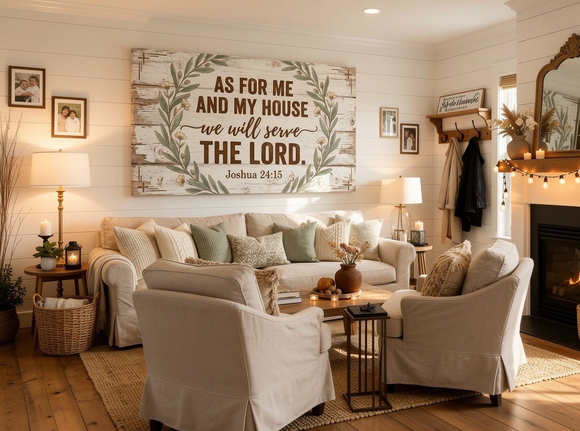 As For Me and My House We Will Serve the Lord Wall Art – Joshua 24:15 Rustic Farmhouse Christian Canvas Decor for Living Room