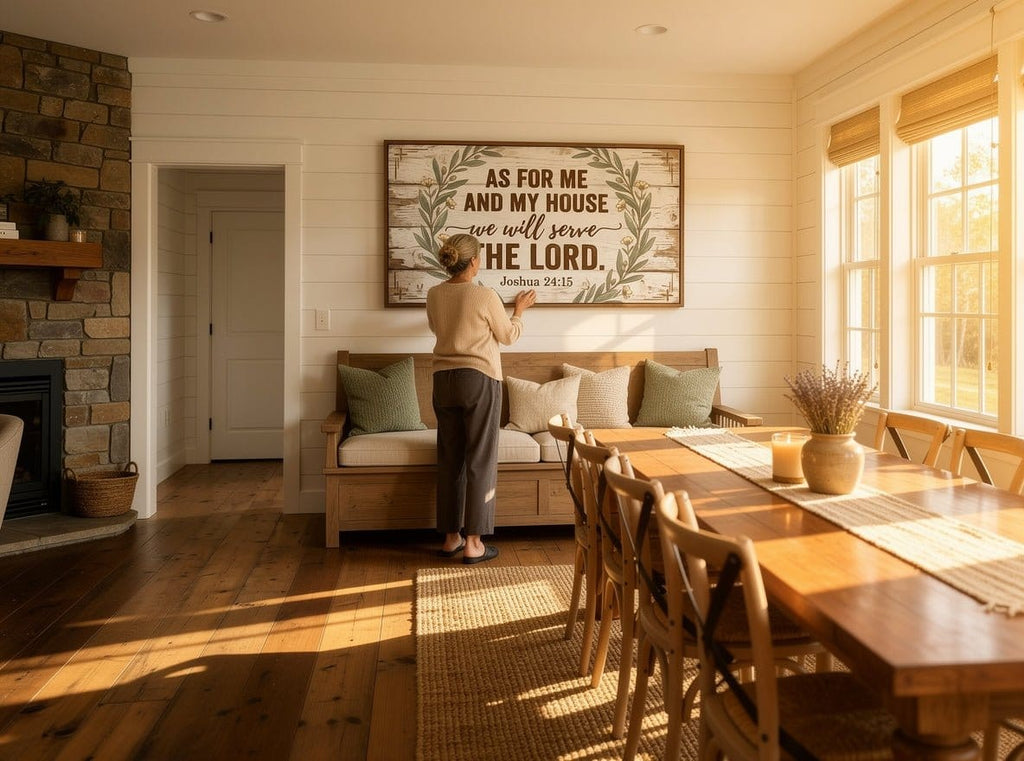 As For Me and My House We Will Serve the Lord Wall Art – Joshua 24:15 Rustic Farmhouse Christian Canvas Decor for Living Room