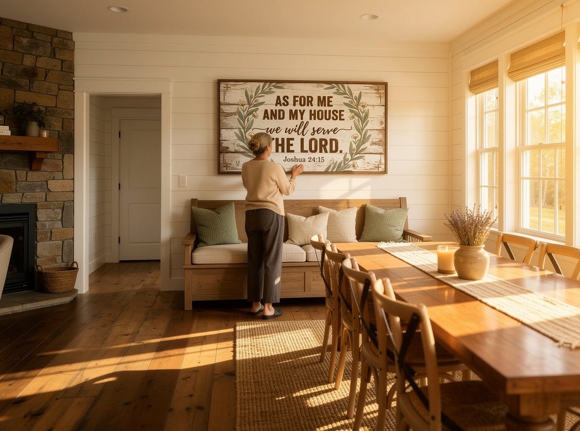 As For Me and My House We Will Serve the Lord Wall Art – Joshua 24:15 Rustic Farmhouse Christian Canvas Decor for Living Room