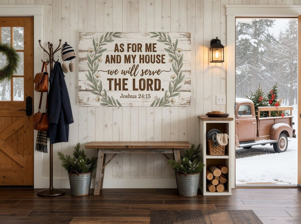 As For Me and My House We Will Serve the Lord Wall Art – Joshua 24:15 Rustic Farmhouse Christian Canvas Decor for Living Room