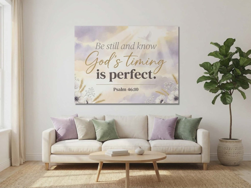 Be Still and Know God’s Timing is Perfect Wall Art – Psalm 46:10 Christian Canvas Print, Faith Encouragement Wall Decor