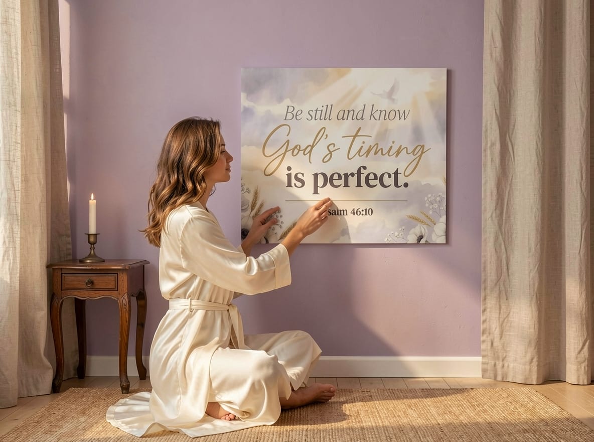 Be Still and Know God’s Timing is Perfect Wall Art – Psalm 46:10 Christian Canvas Print, Faith Encouragement Wall Decor
