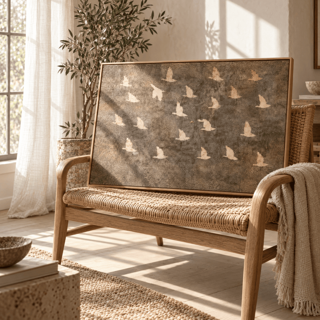 Birds in Flight Wall Art | Neutral Taupe & Cream Statement Piece | Contemporary Nature Art