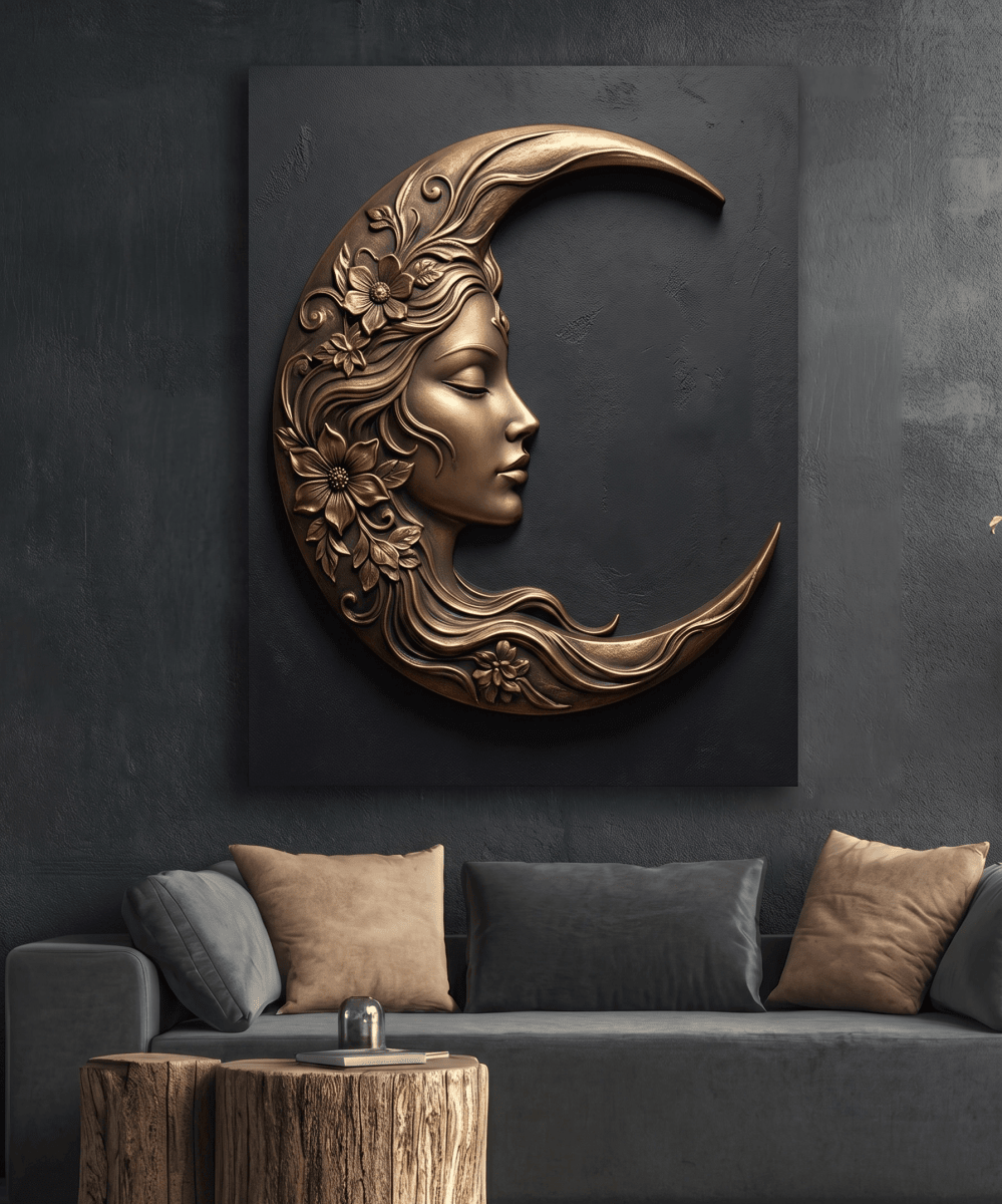 Black and Gold Moon Wall Art – Modern Luxury Canvas Decor