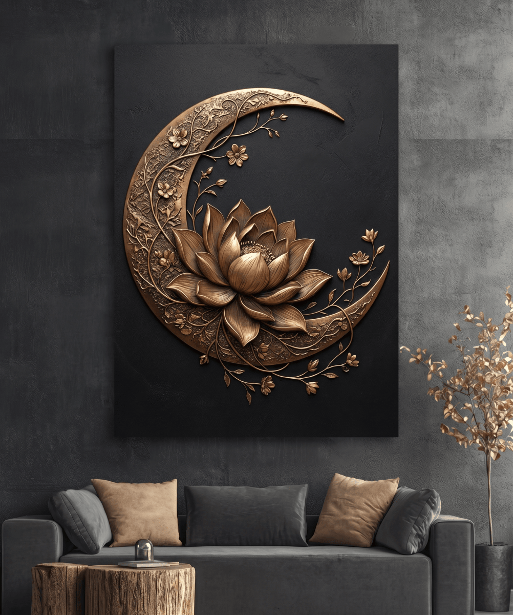 Black and Gold Moon Wall Art – Modern Luxury Canvas Decor