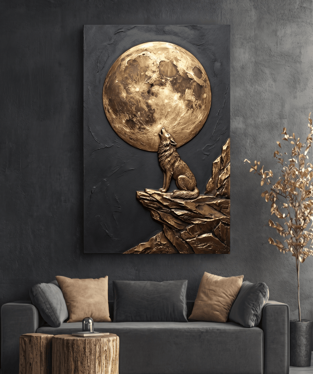 Black and Gold Moon Wall Art – Modern Luxury Canvas Decor
