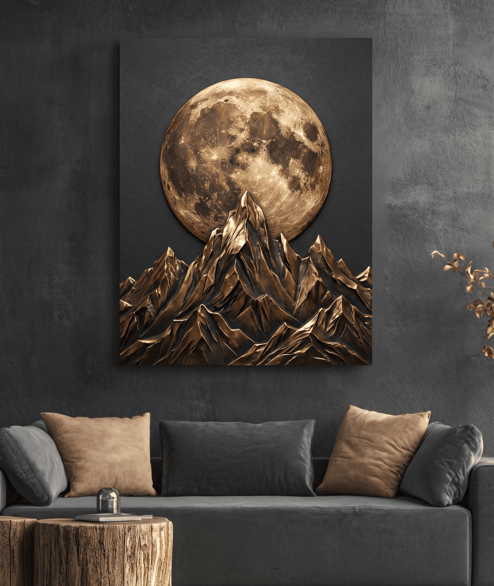 Black and Gold Moon Wall Art – Modern Luxury Canvas Decor
