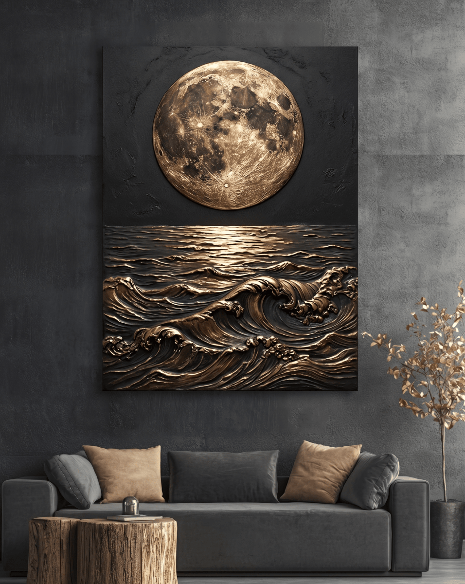 Black and Gold Moon Wall Art – Modern Luxury Canvas Decor