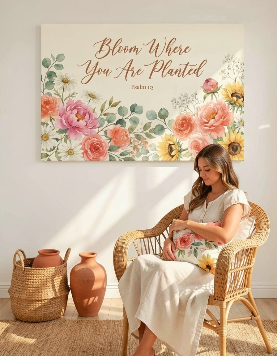 Bloom Where You Are Planted Wall Art – Psalm 1:3 Christian Canvas Print, Inspirational Faith Decor for Growth and Encouragement