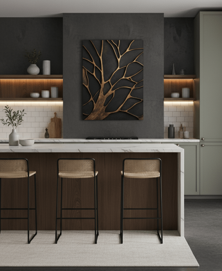 Bronze Branches – Abstract Tree Silhouette Wall Art Canvas