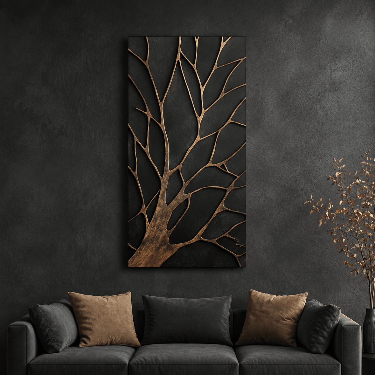 Bronze Branches – Abstract Tree Silhouette Wall Art Canvas