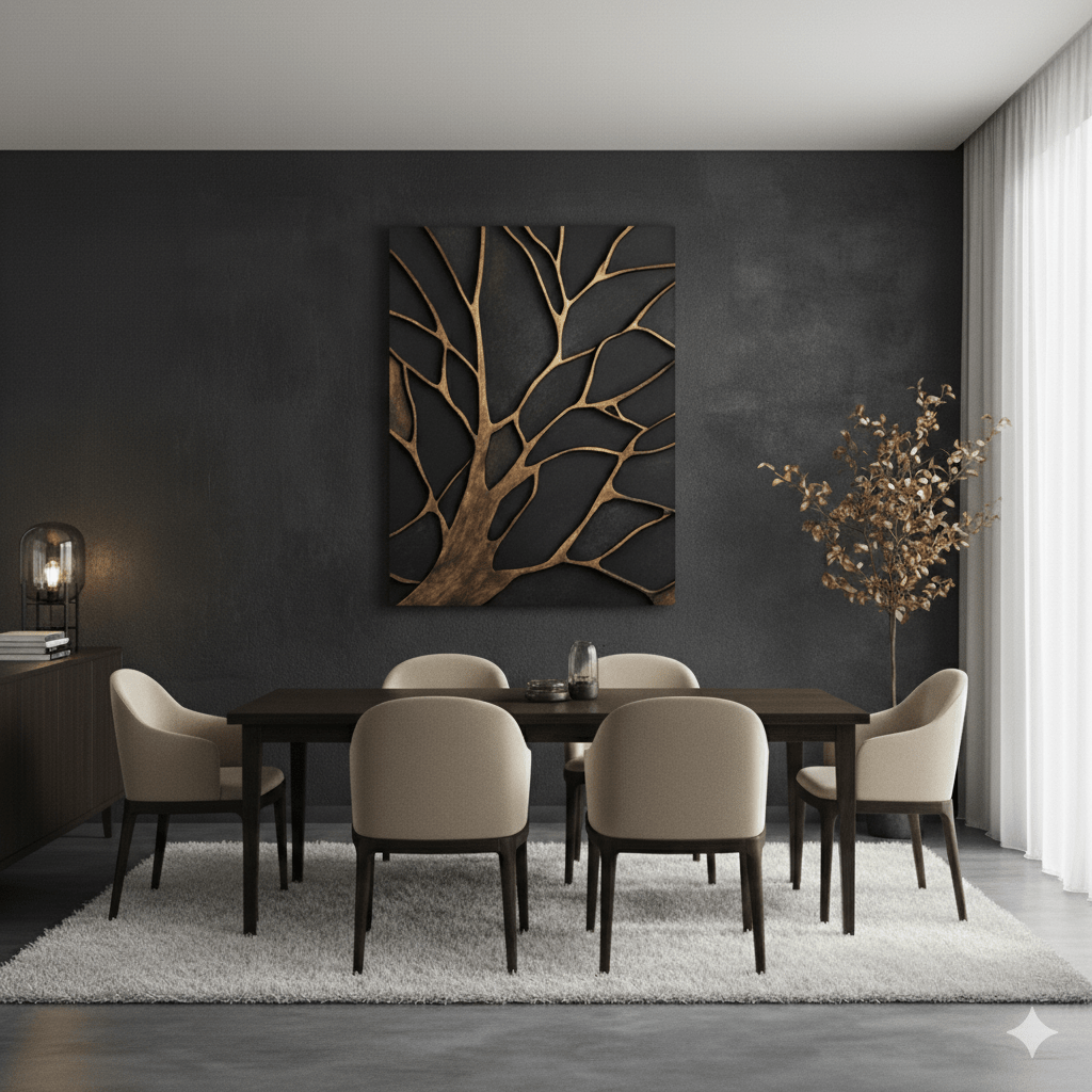 Bronze Branches – Abstract Tree Silhouette Wall Art Canvas