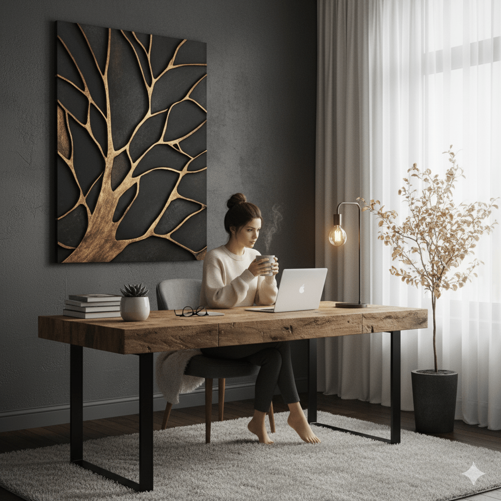 Bronze Branches – Abstract Tree Silhouette Wall Art Canvas