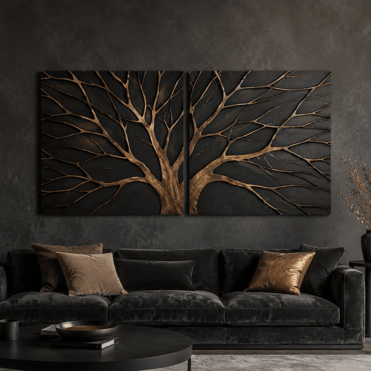 Bronze Branches – Abstract Tree Silhouette Wall Art Canvas
