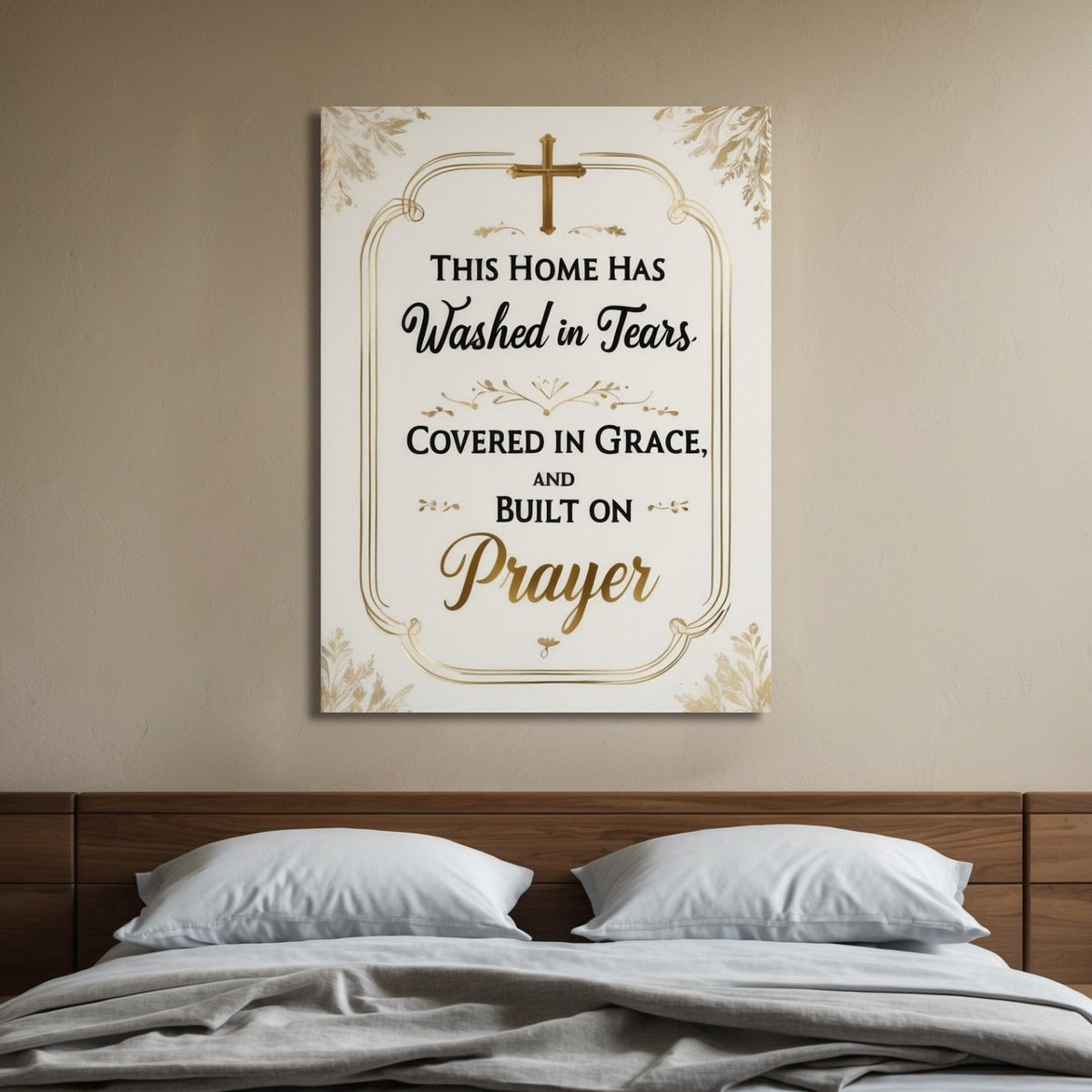 Built on Prayer – Elegant Gold & White Christian Wall Art for the Faith-Filled Home