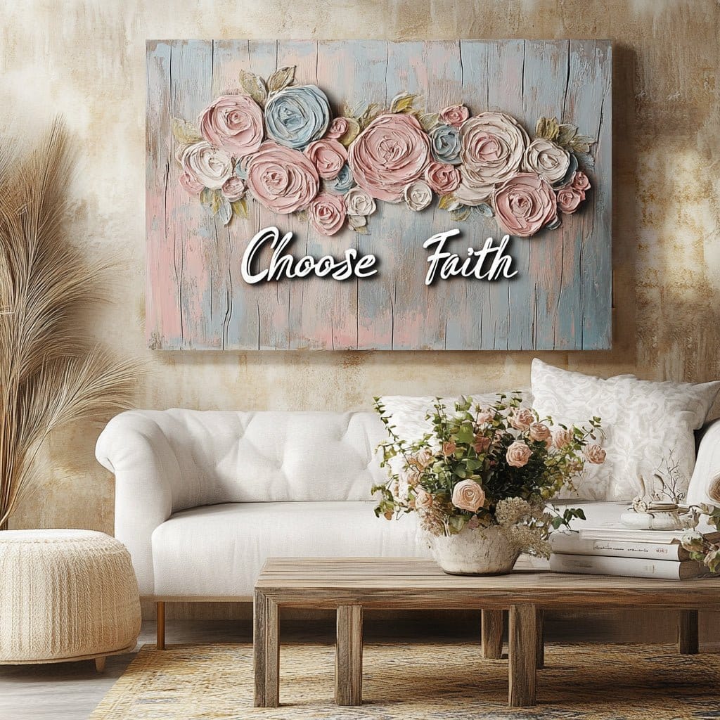 Choose Faith – Pastel Floral Christian Wall Art on Canvas