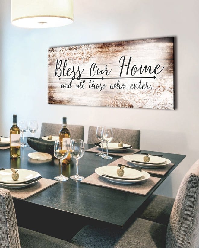 Christian Wall Art: Bless Our Home (Wood Frame Ready To Hang)