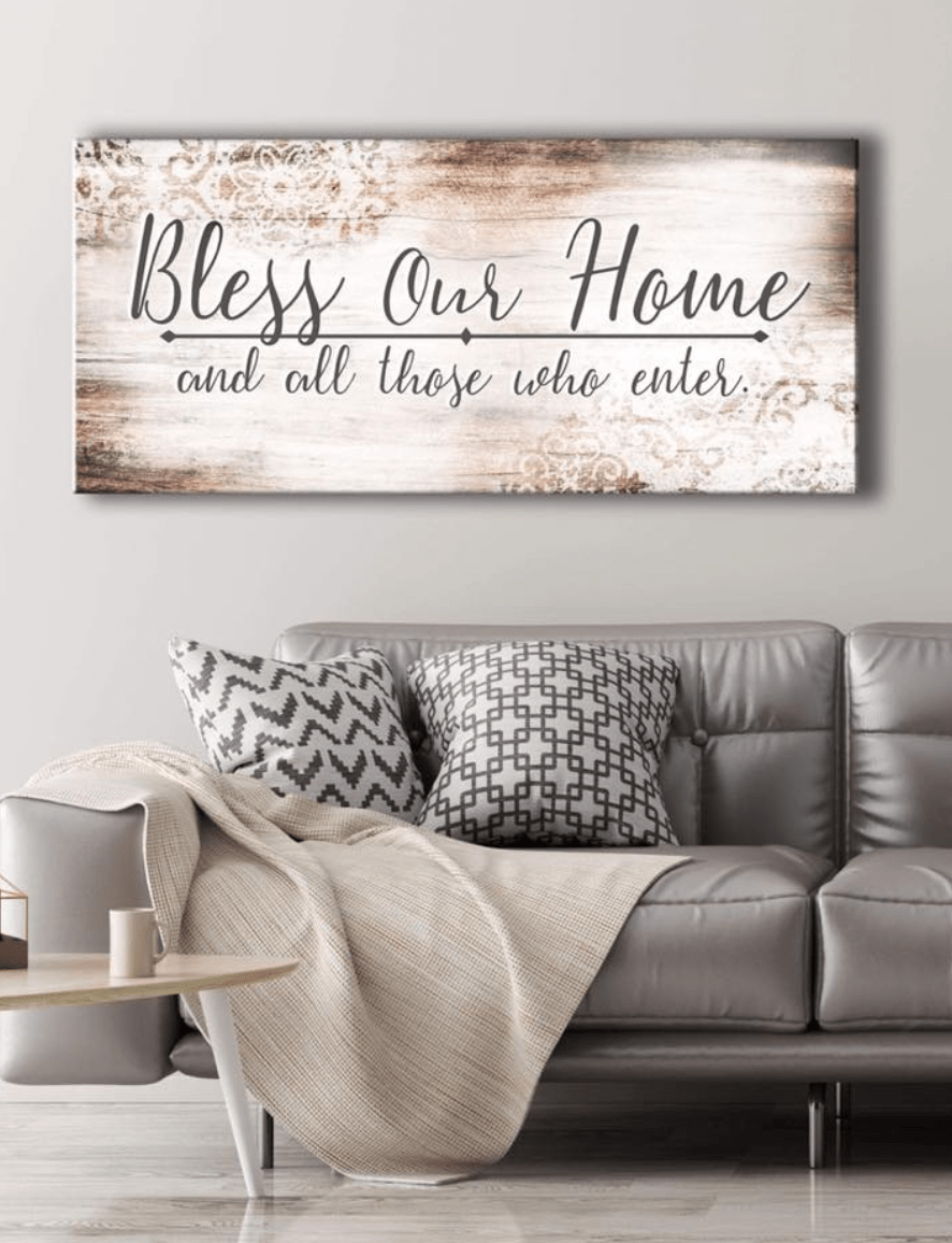 Christian Wall Art: Bless Our Home (Wood Frame Ready To Hang)