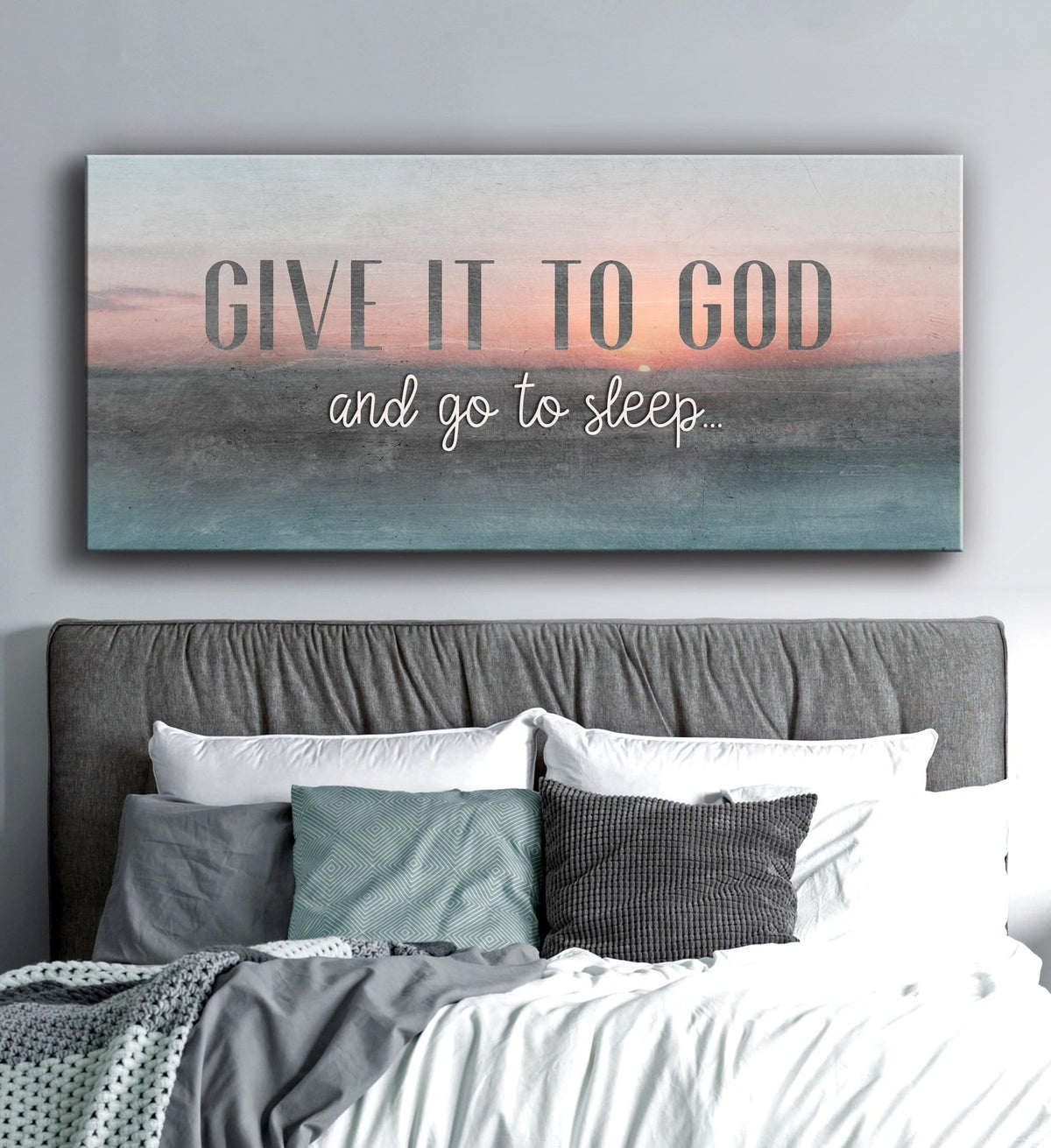 Christian Wall Art: Give It To God And Go To Sleep (Wood Frame Ready To Hang)