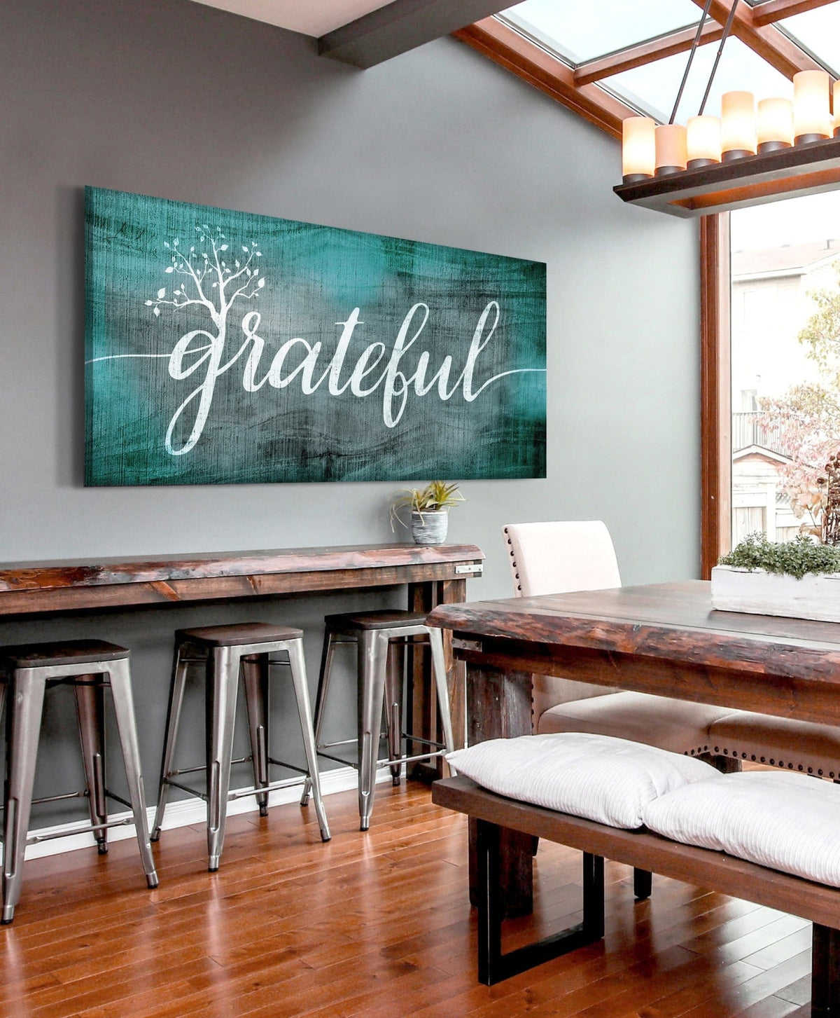 Christian Wall Art: Grateful Word Sign (Wood Frame Ready To Hang)