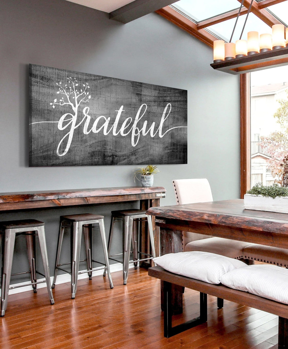 Christian Wall Art: Grateful Word Sign (Wood Frame Ready To Hang)
