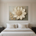 Elegant Beige Floral Wall Art Botanical Canvas Print with Golden Leaves