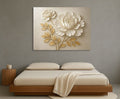 Elegant Beige Floral Wall Art Large Botanical Canvas Print with Golden Leaves