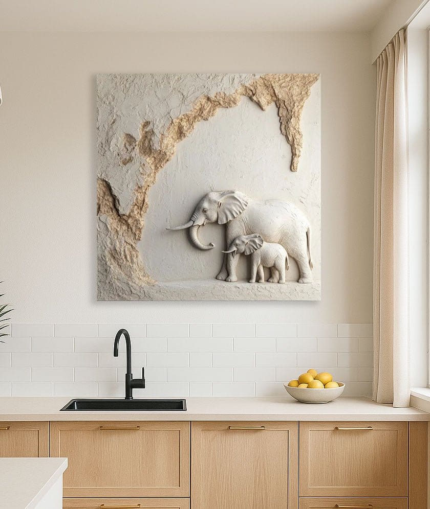 Elephant Bond Canvas Wall Art – Symbol of Strength & Family Love