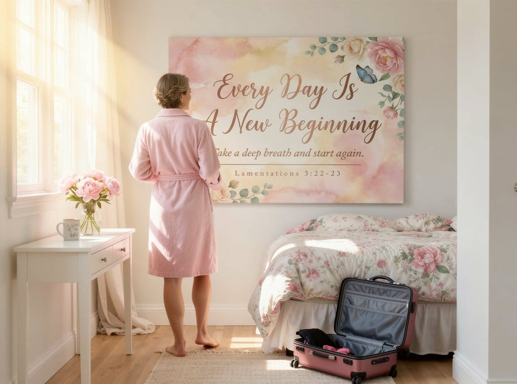 Every Day Is A New Beginning Wall Art – Lamentations 3:22-23 Christian Canvas Print, Inspirational Faith Decor for New Beginnings