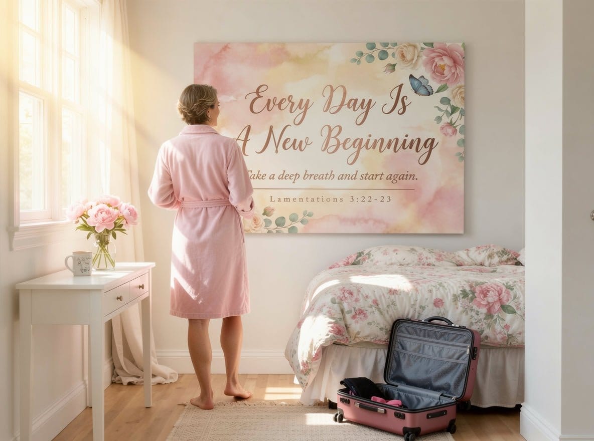 Every Day Is A New Beginning Wall Art – Lamentations 3:22-23 Christian Canvas Print, Inspirational Faith Decor for New Beginnings