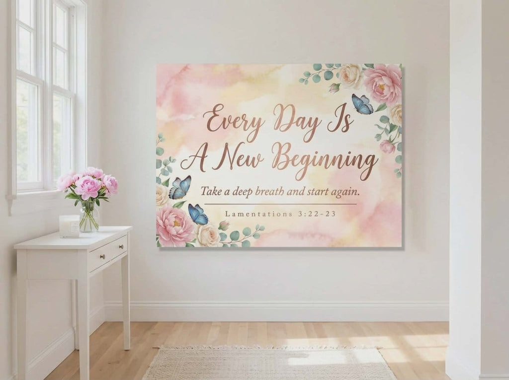 Every Day Is A New Beginning Wall Art – Lamentations 3:22-23 Christian Canvas Print, Inspirational Faith Decor for New Beginnings