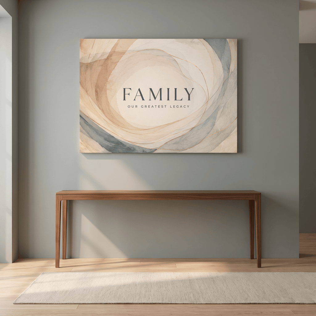 Family Our Greatest Legacy Wall Art – Modern Abstract Watercolour Canvas in Blush, Cream & Gold