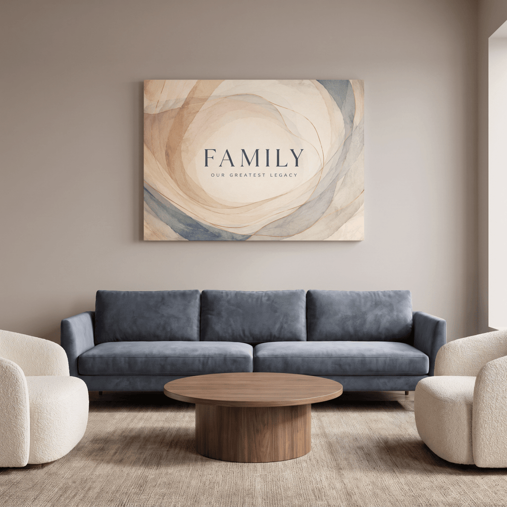 Family Our Greatest Legacy Wall Art – Modern Abstract Watercolour Canvas in Blush, Cream & Gold