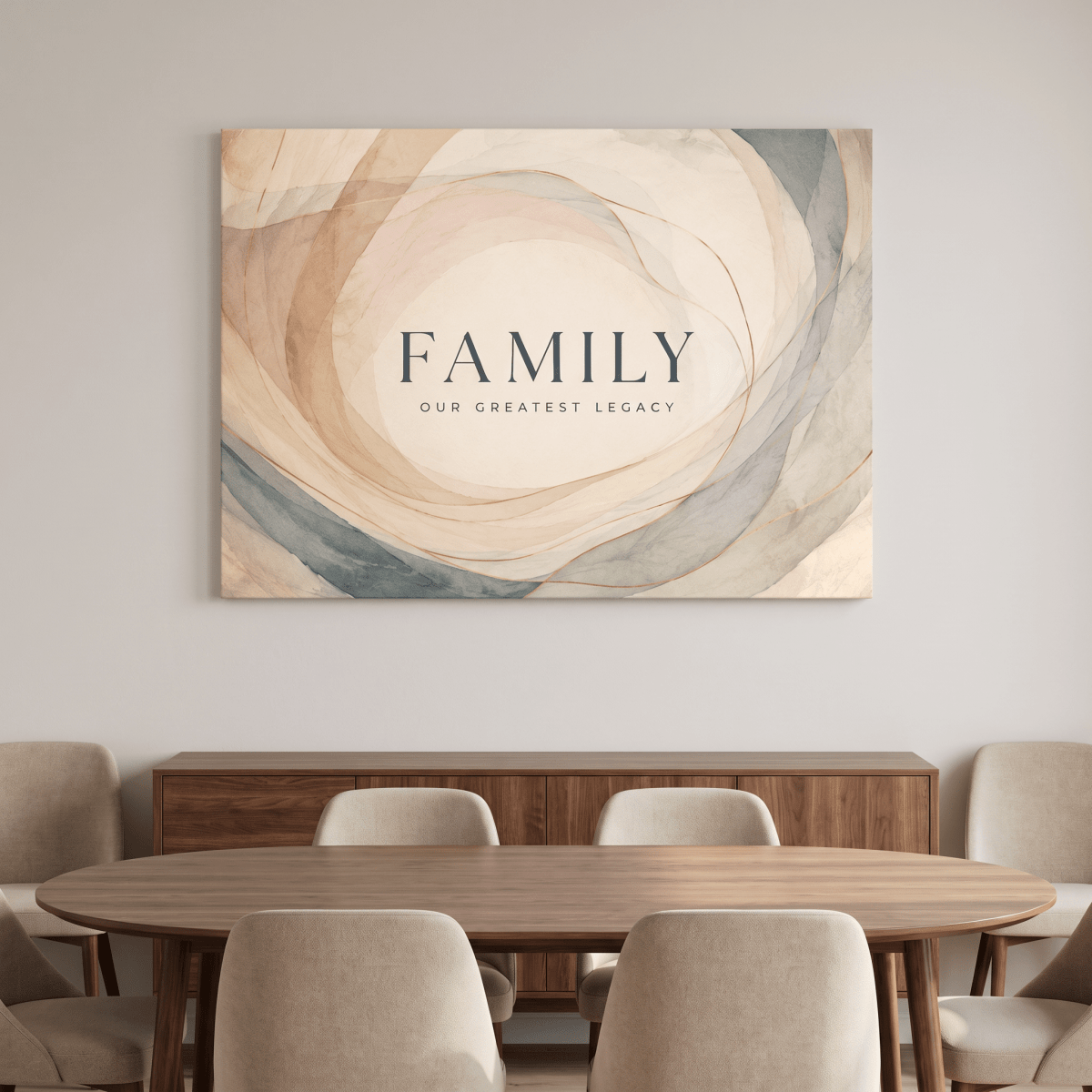 Family Our Greatest Legacy Wall Art – Modern Abstract Watercolour Canvas in Blush, Cream & Gold
