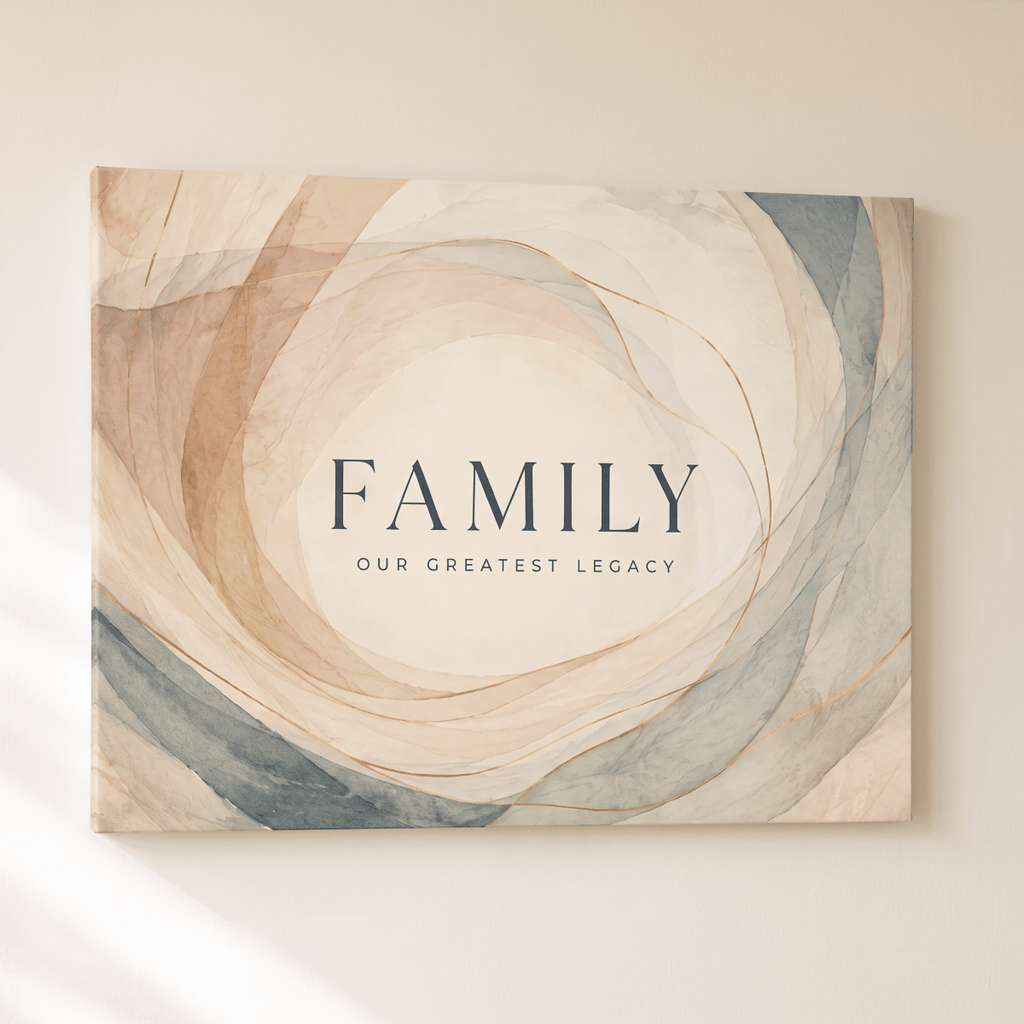 Family Our Greatest Legacy Wall Art – Modern Abstract Watercolour Canvas in Blush, Cream & Gold