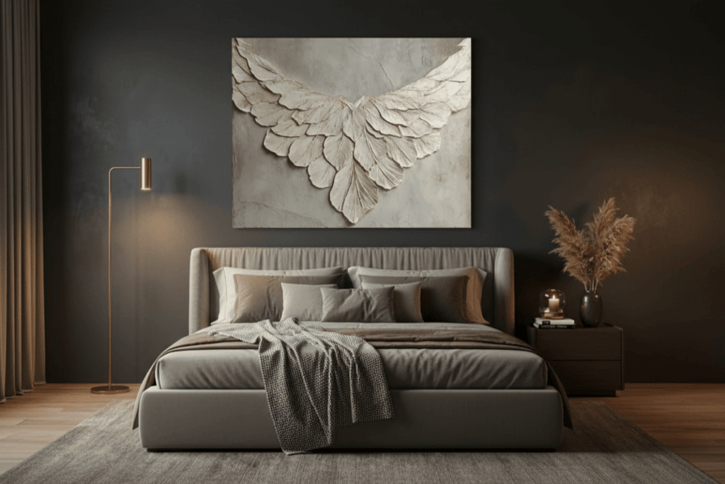 Feather Wing Wall Art – Elegant Textured Canvas for Living Room and Home Decor