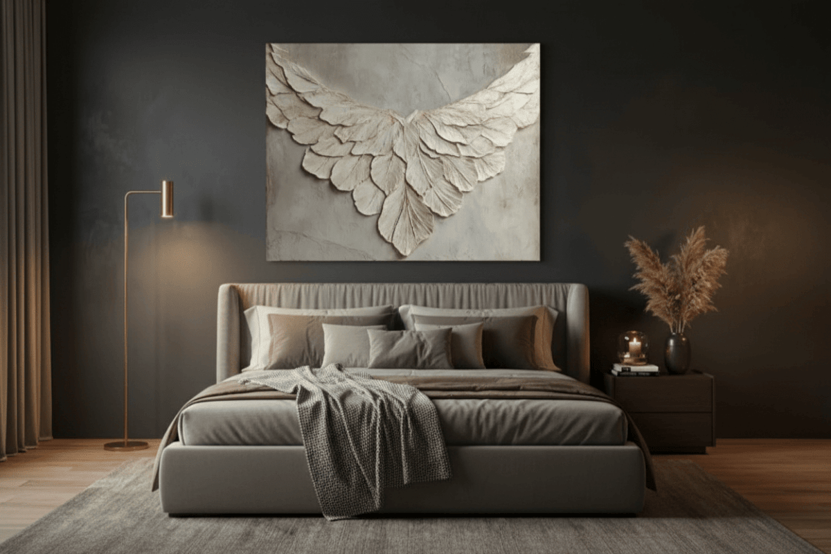 Feather Wing Wall Art – Elegant Textured Canvas for Living Room and Home Decor