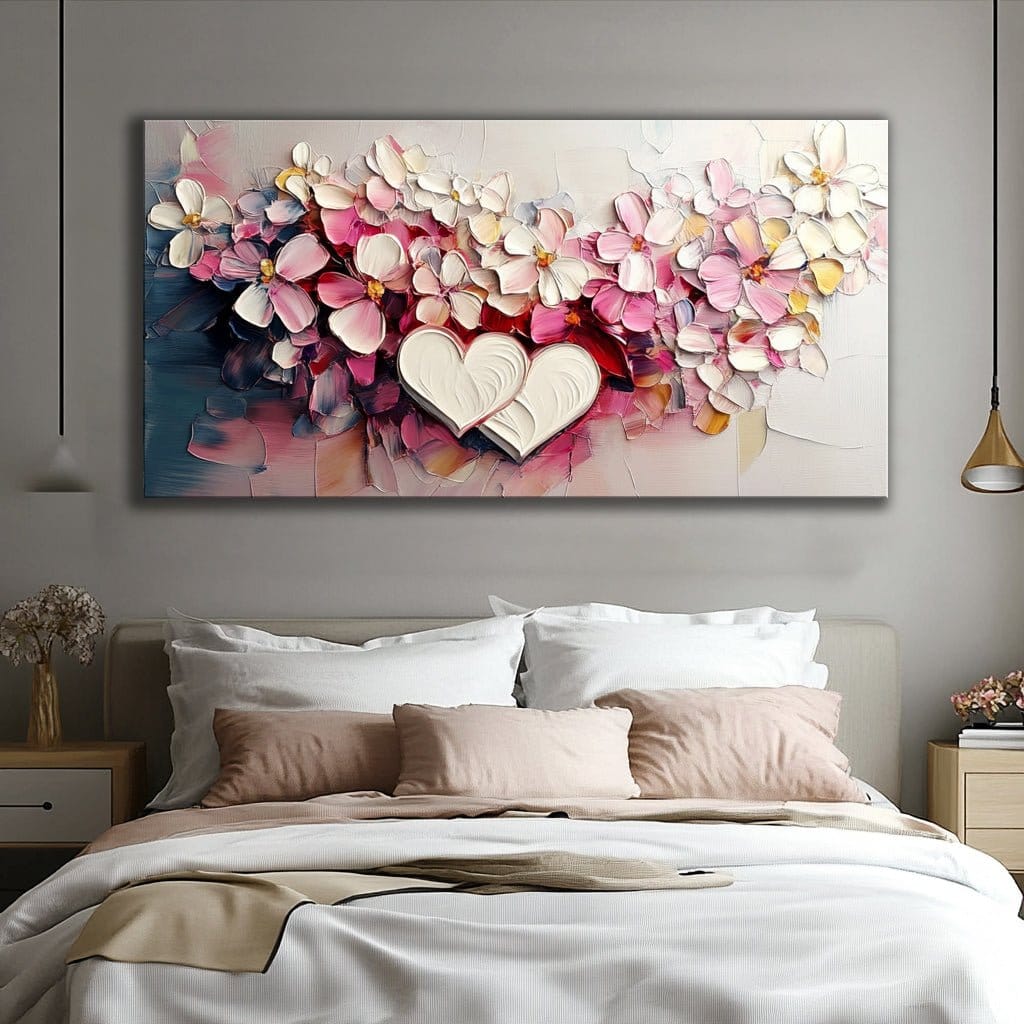 Floral Love Canvas – Heart & Blossom Wall Art