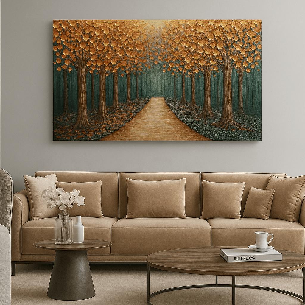 Golden Forest Path Wall Art Canvas