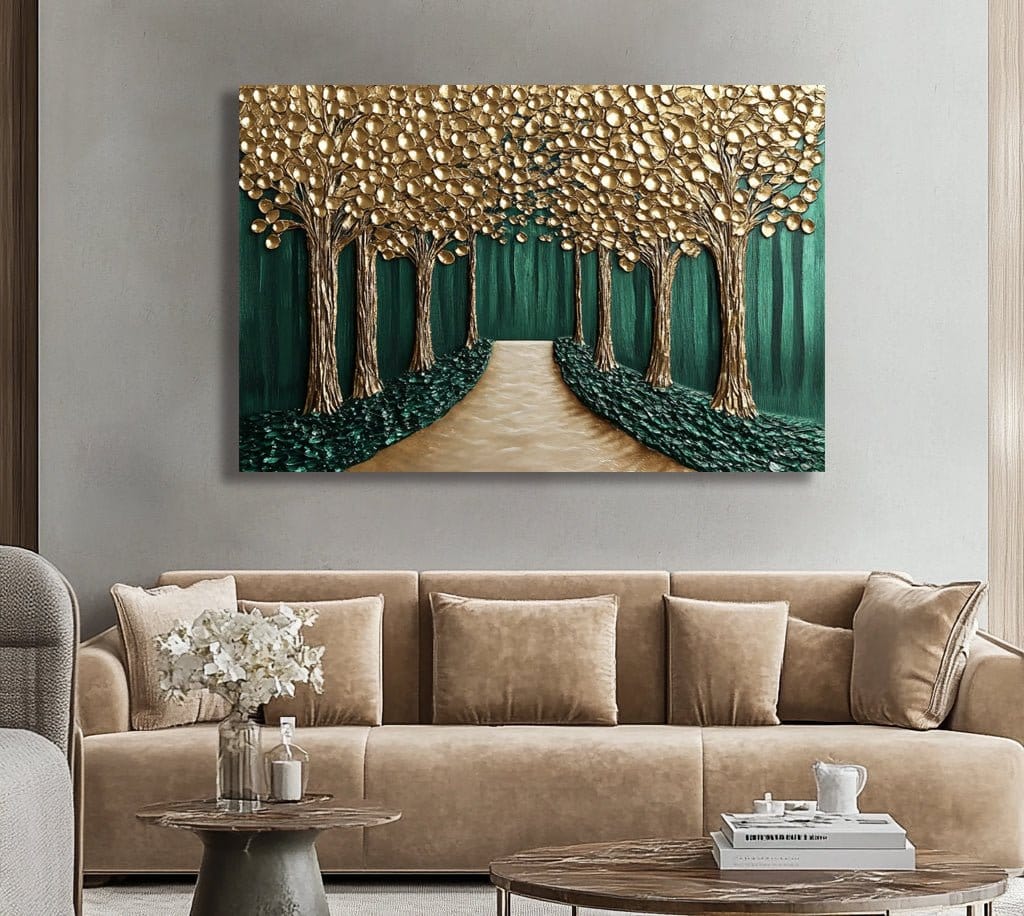 Golden Forest Path Wall Art Canvas