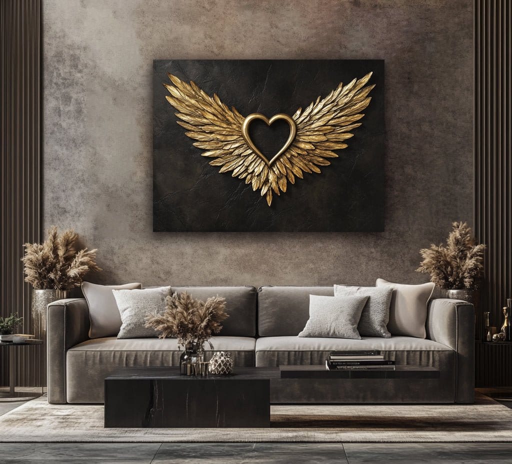 Golden Grace – Luxe Heart Wing Wall Art Canvas