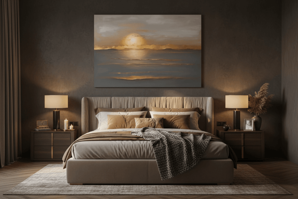 Golden Horizon Sunset Coastal Wall Art – Serene Ocean Canvas for Modern Homes