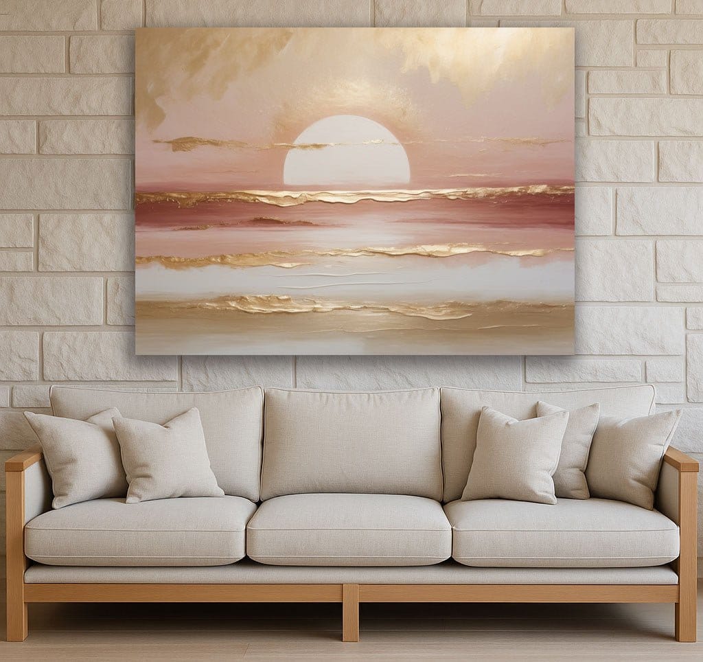 Golden Sunset Over Ocean Wall Art Flat Canvas Print in Warm Tones