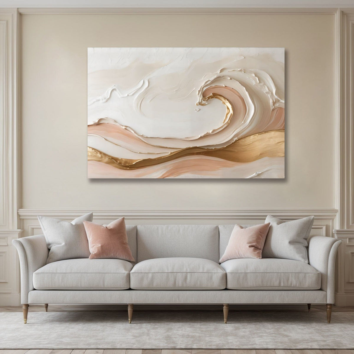 Golden Wave Abstract Wall Art Modern Neutral & Gold Canvas Print for Living Room Dcor