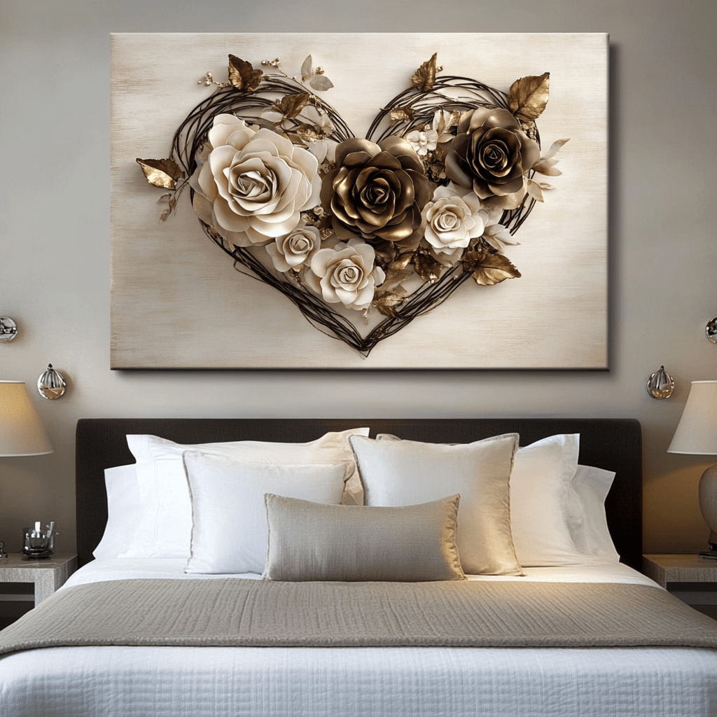 Heart Shaped Rose Canvas Wall Art – Romantic Floral Home Décor