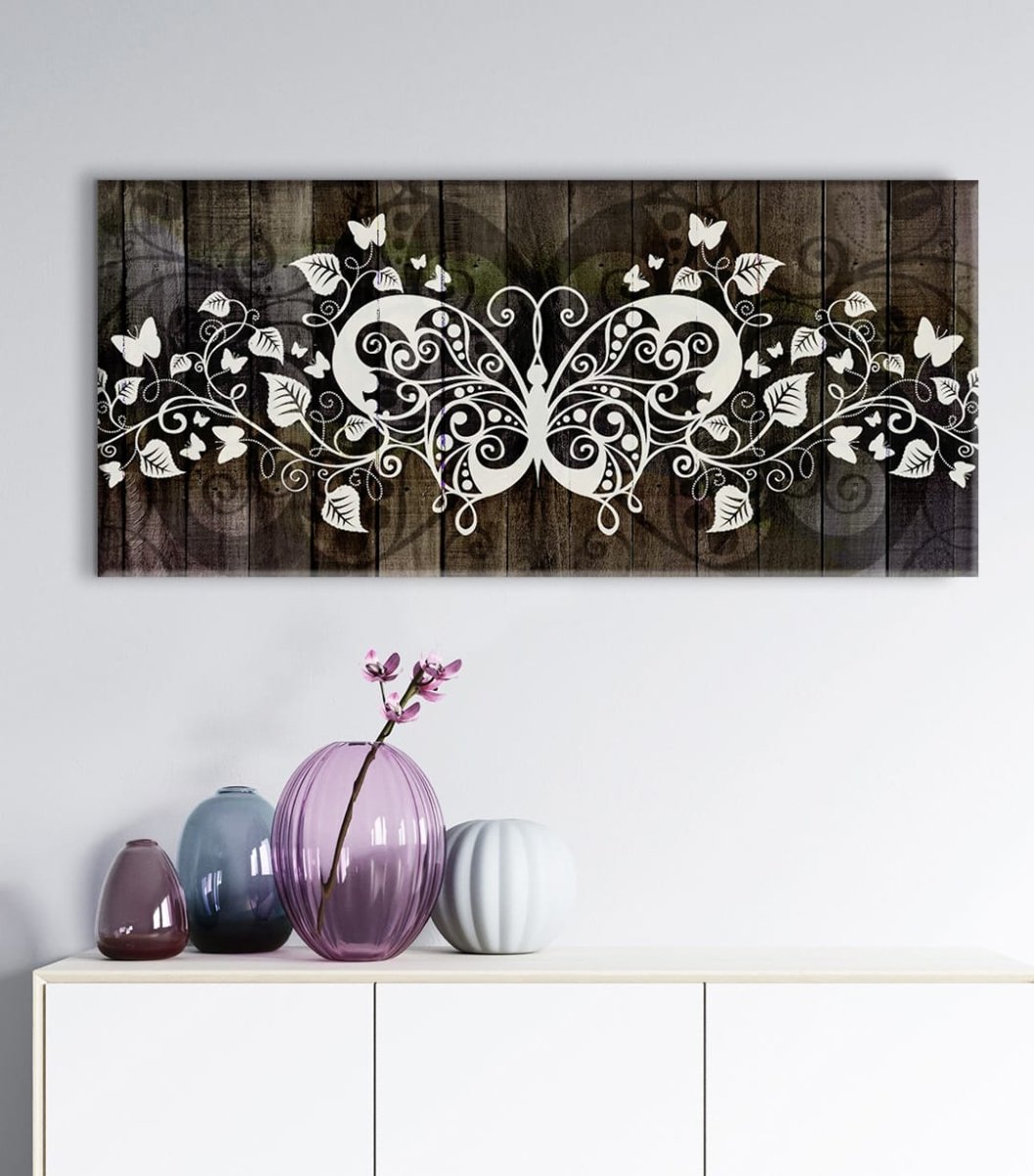 Home Wall Art: Boho Butterfly Mandala V2 (Wood Frame Ready To Hang)